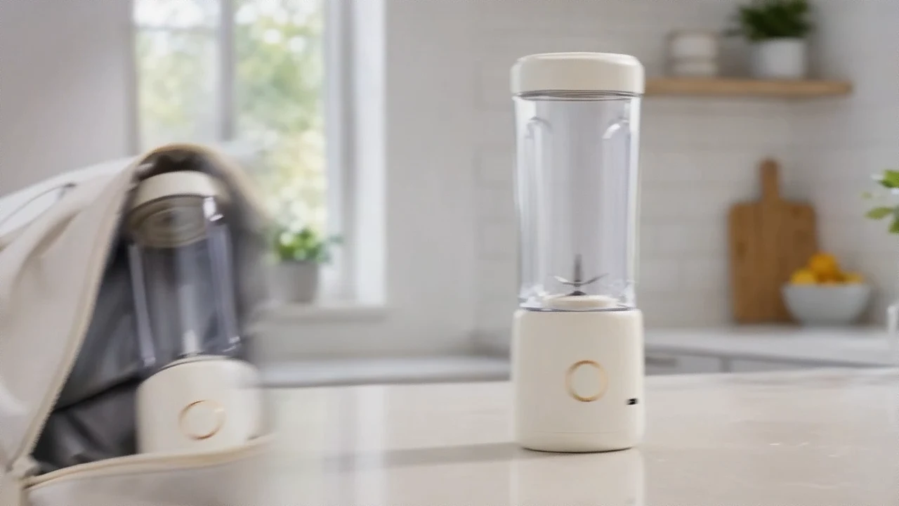 Portability montage frame showing the fictional blender in everyday use contexts