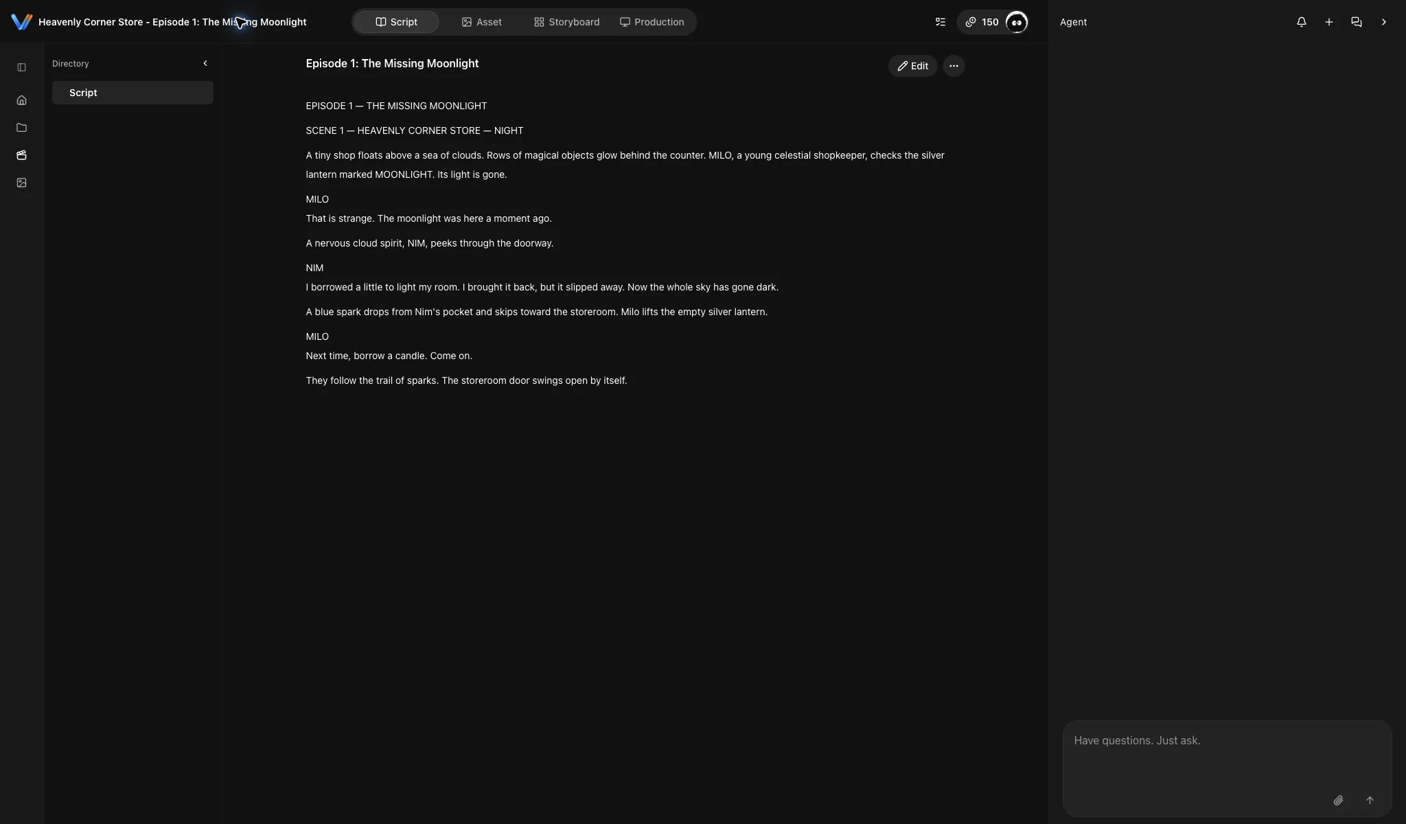 Final English screenplay for Episode 1 in the Script workspace