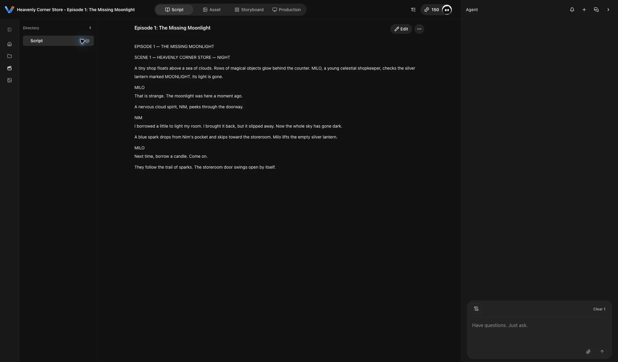 Reference the final screenplay to the workspace Agent
