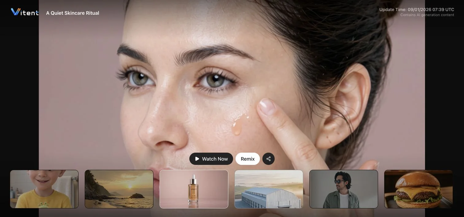 A Quiet Skincare Ritual Inspiration case with Watch Now and Remix actions