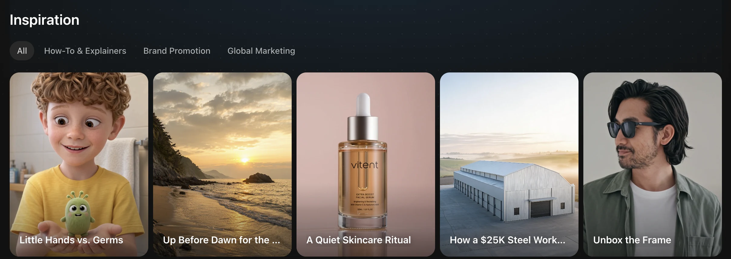 Current English Vitent Inspiration gallery with education, lifestyle, skincare, business, and unboxing examples